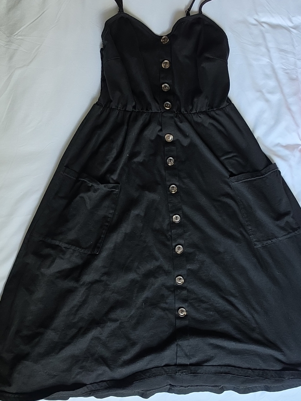 Black Button-Front Midi Dress with Spaghetti Straps